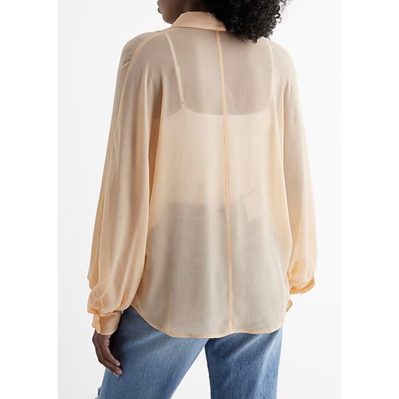 Express Dolman Long Sleeve Sheer Button Down Top Women's Size Medium Peach NWT - Picture 2 of 11